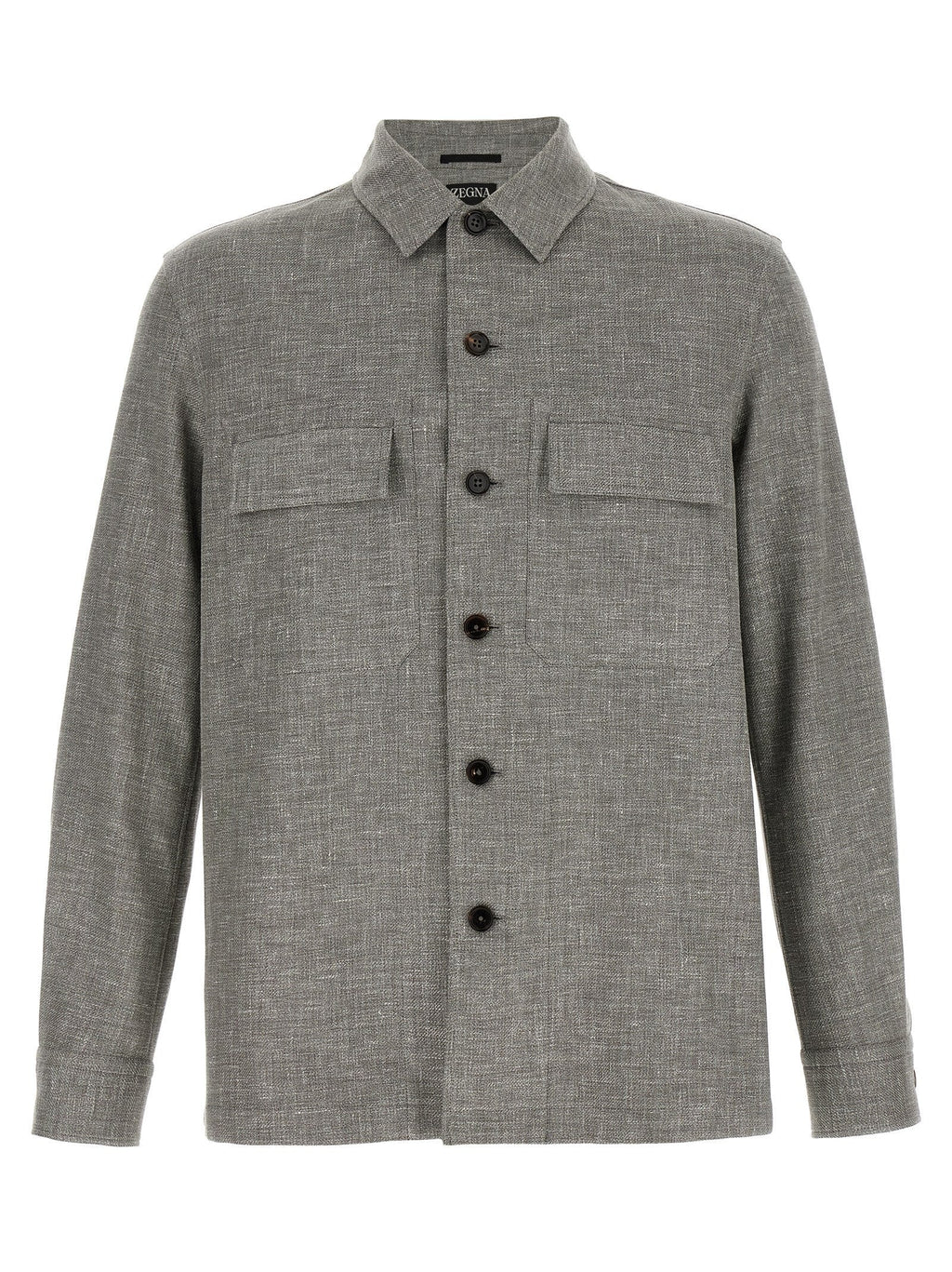Zegna Linen-Wool-Silk Blend Overshirt — Gray
