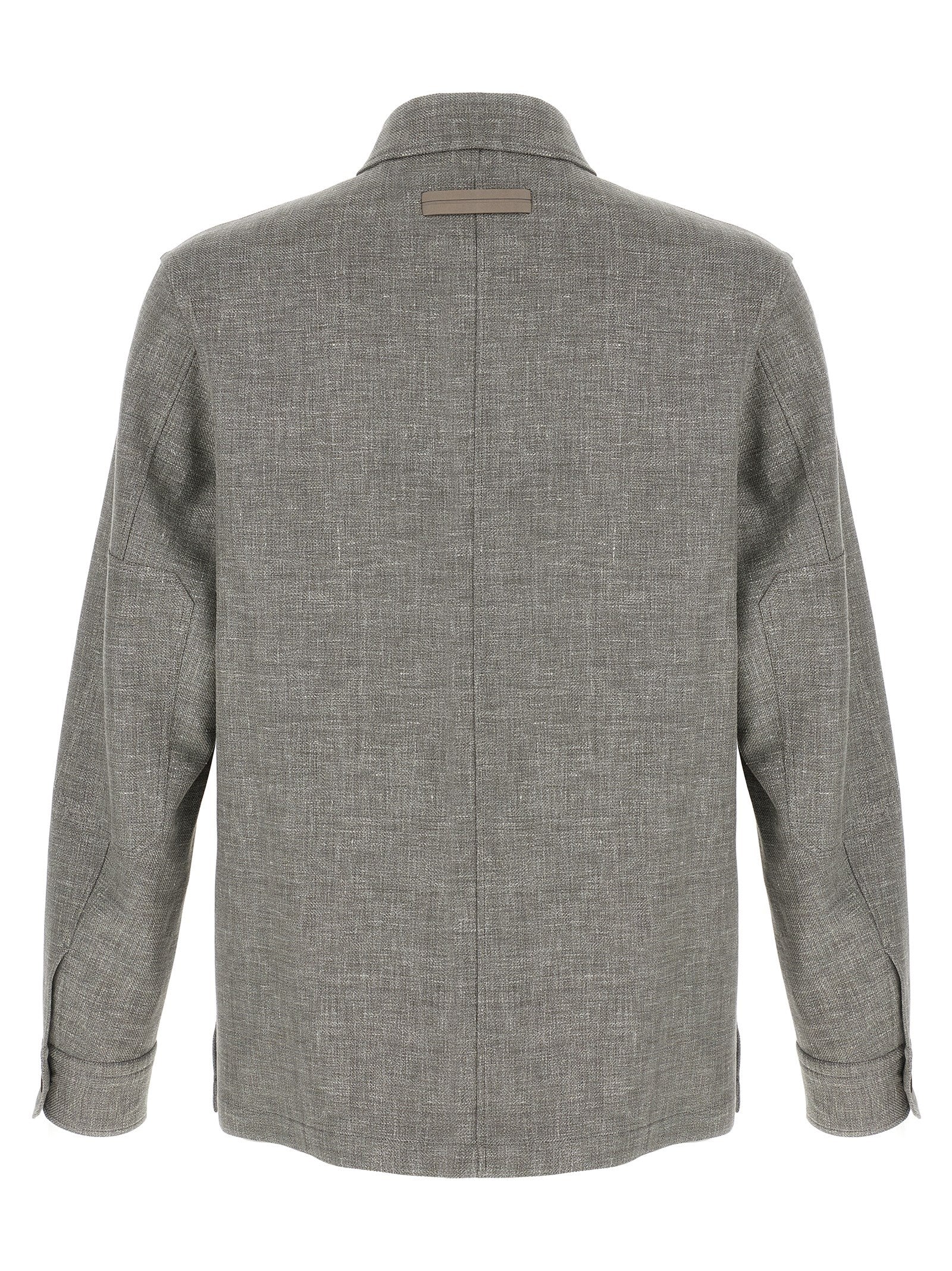 Zegna Linen-Wool-Silk Blend Overshirt — Gray