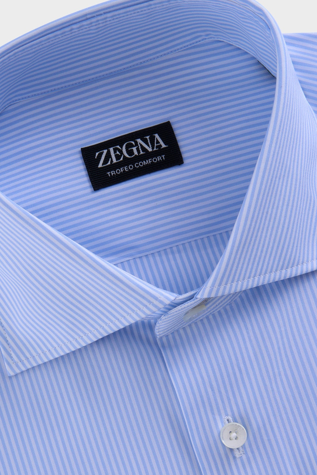 Zegna Pale Blue and White Stripe Trofeo Comfort Cotton Shirt