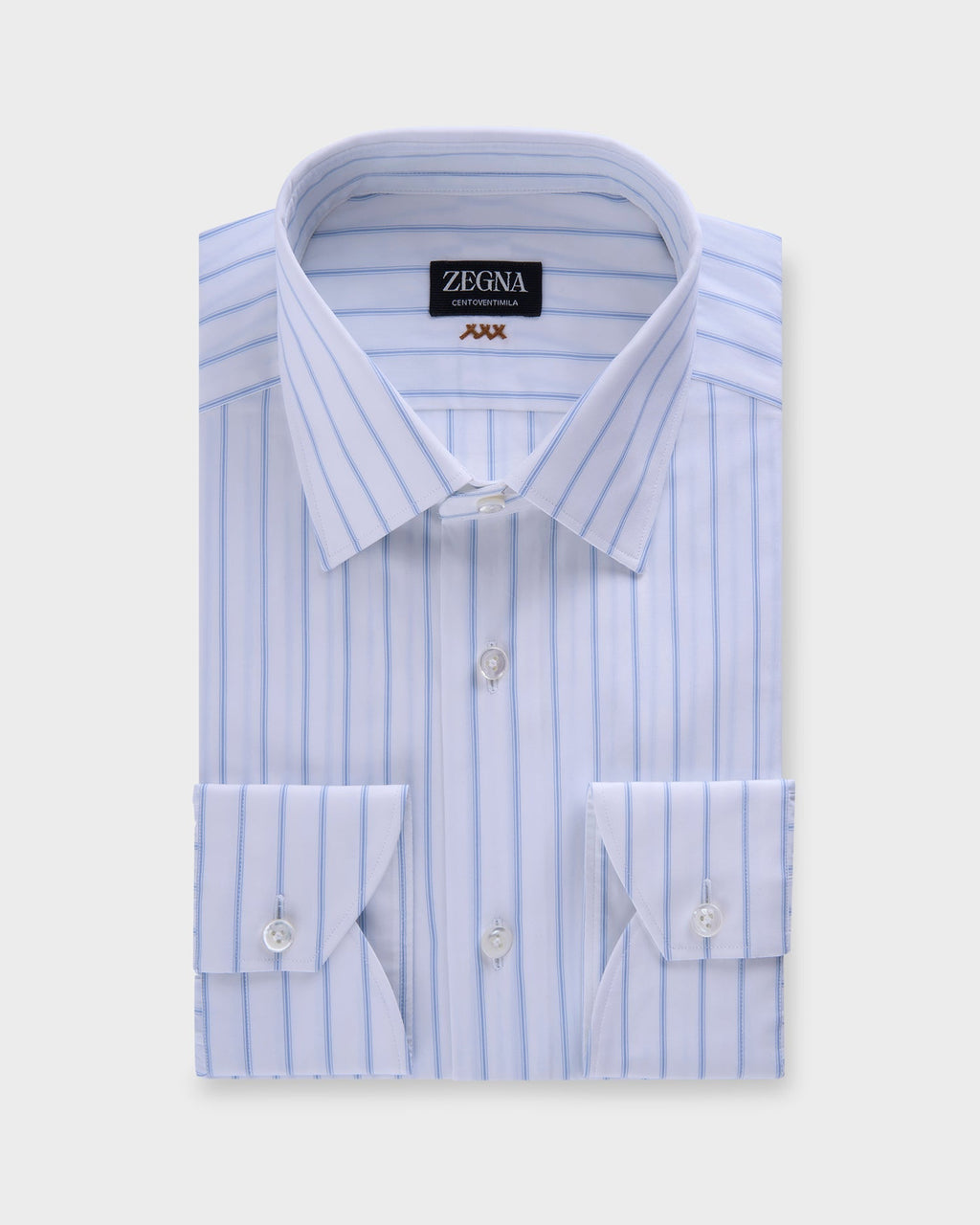 Zegna Couture White Centoventila Cotton Pinstripe Shirt