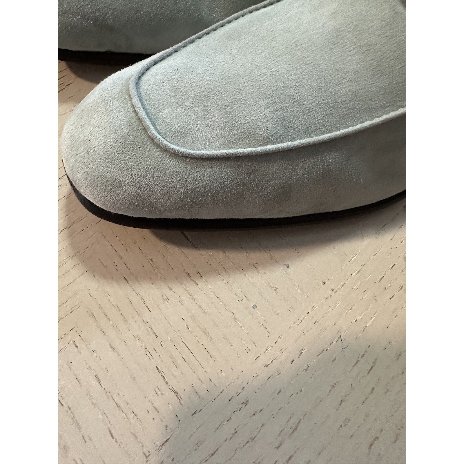 New $990 Ermenegildo Zegna Suede Reverse Construction Loafers LT Green 13 US