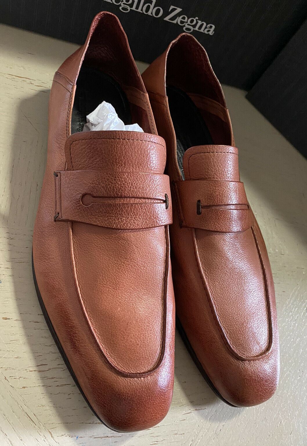 New $750 Ermenegildo Zegna Iconic Moccasin Leather Loafers Shoes Brown 10.5 US