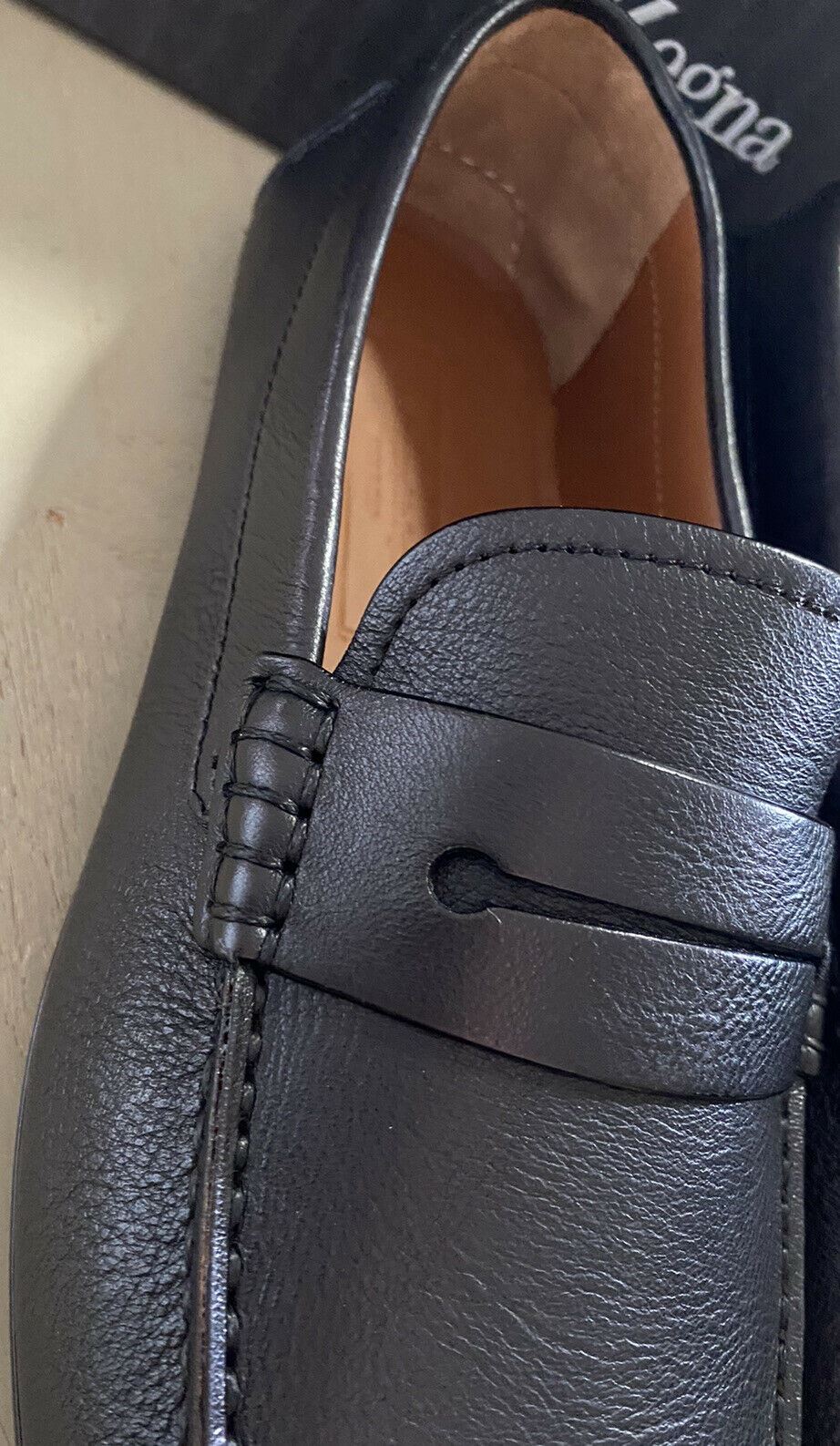 New $625 Ermenegildo Zegna Men Leather Driver Loafers Shoes Black 10.5 US Italy