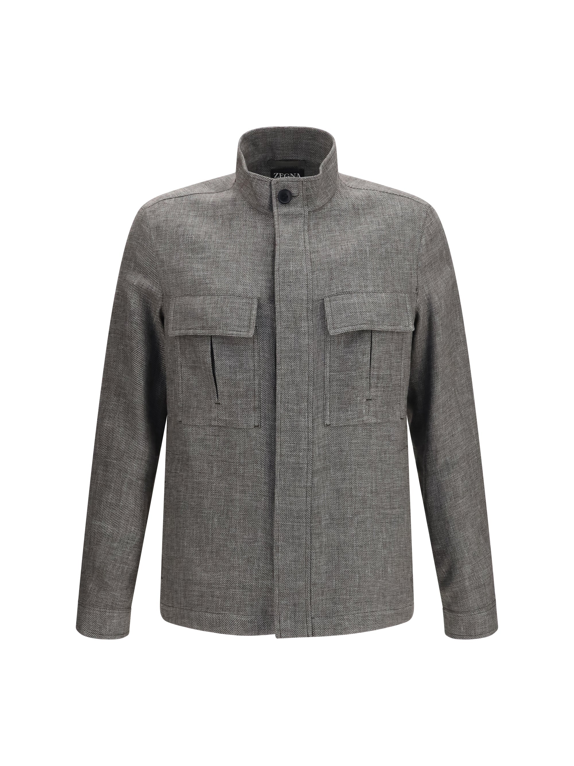 Zegna Men High-Collar Shirt Jacket