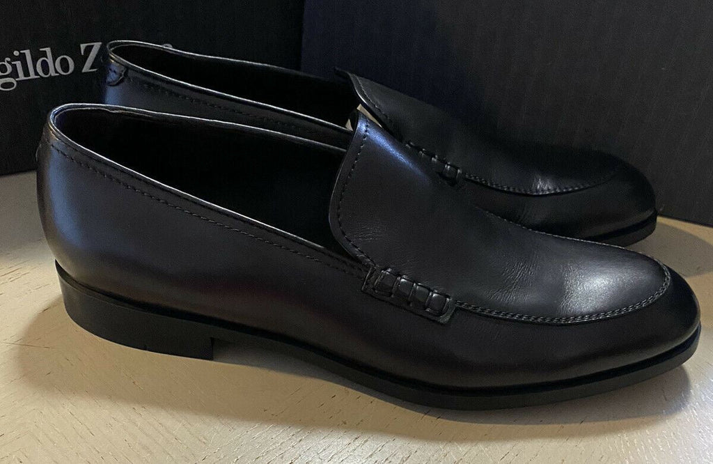 New $595 Ermenegildo Zegna  Leather Loafers Shoes Black 12 US Italy