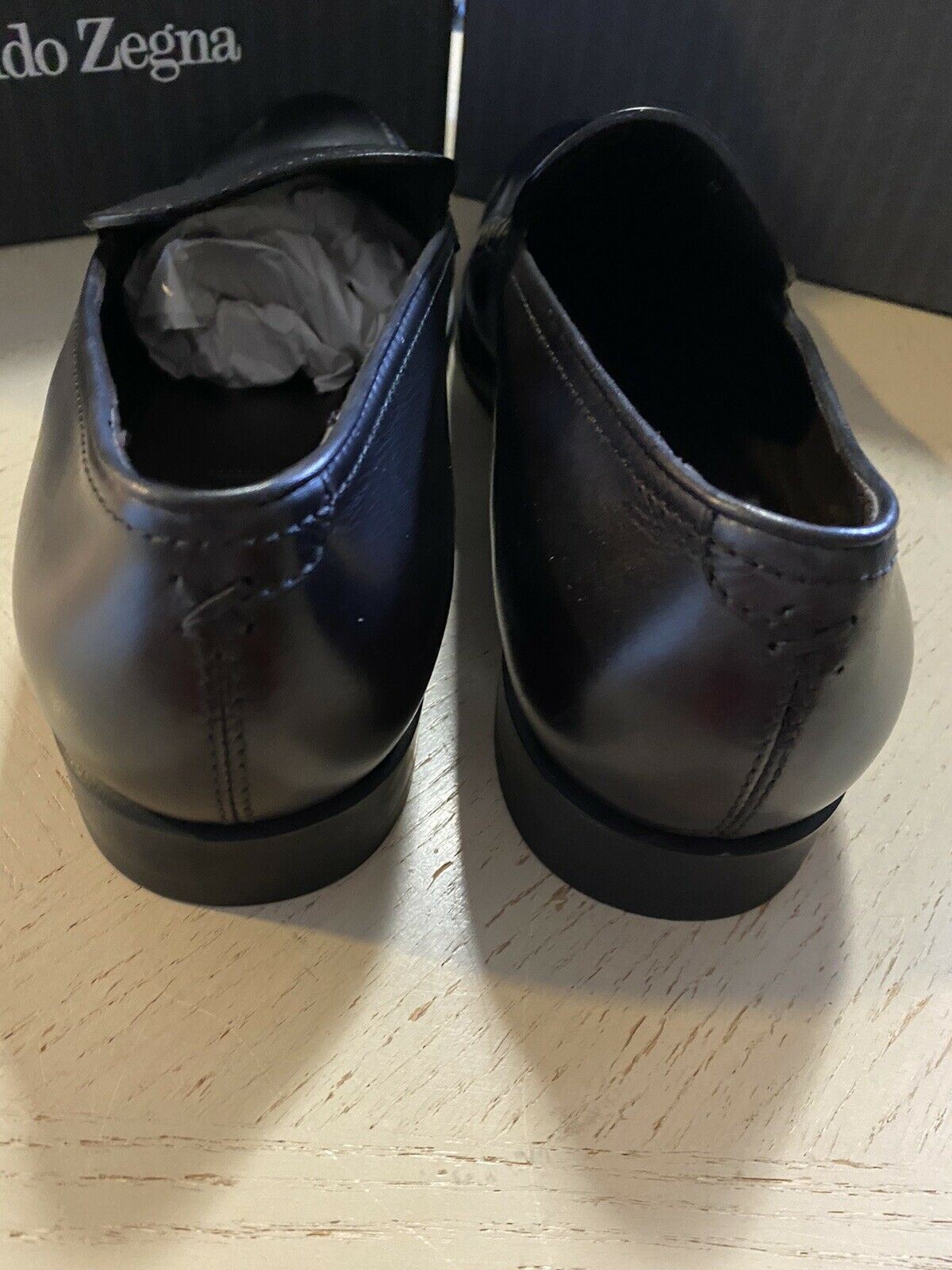 New $595 Ermenegildo Zegna  Leather Loafers Shoes Black 12 US Italy