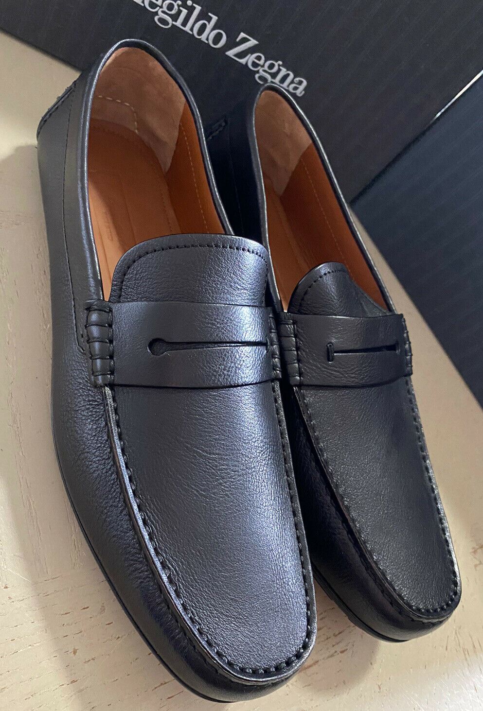 New $625 Ermenegildo Zegna Men Leather Driver Loafers Shoes Black 11 US Italy