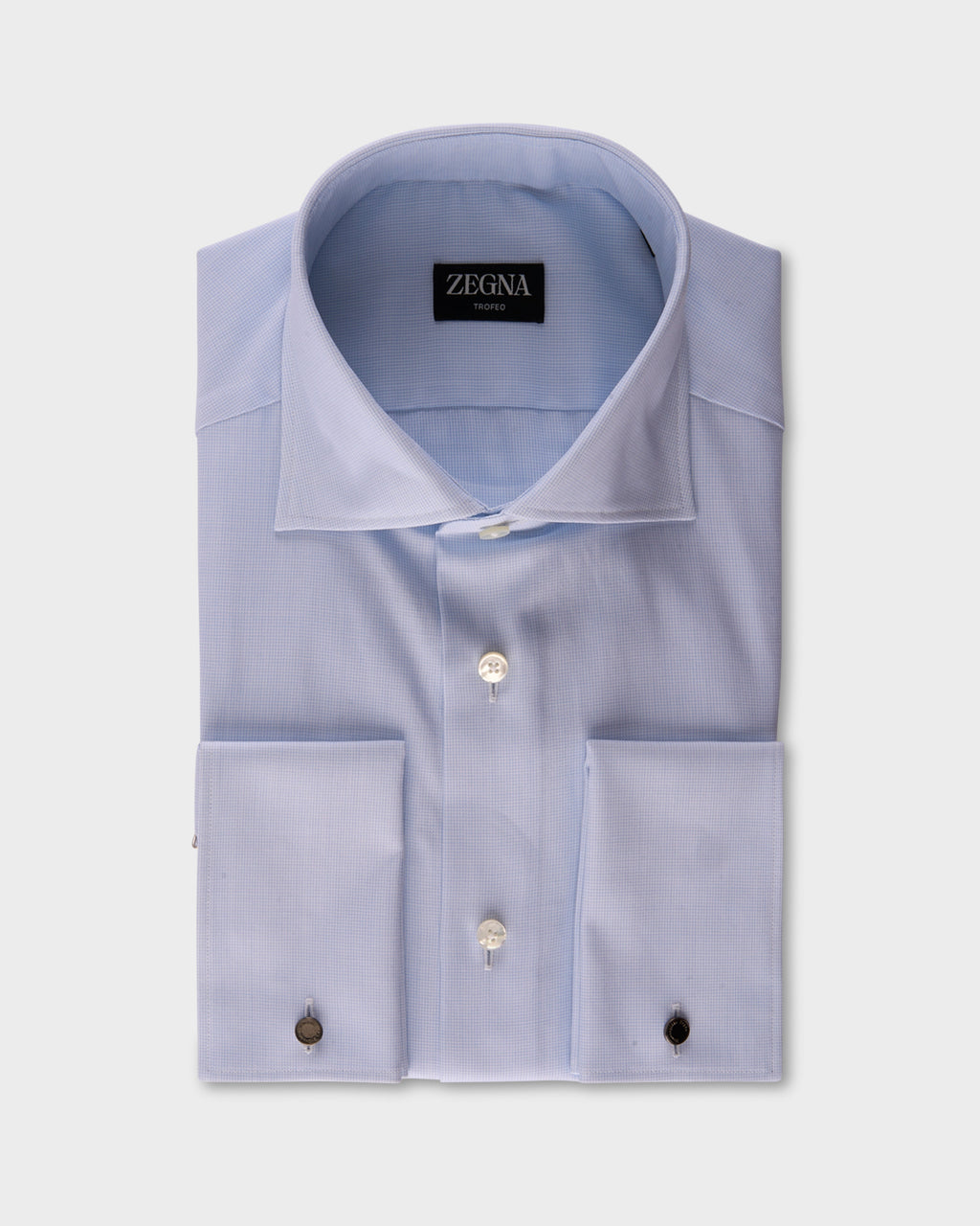 Light Blue Microtexture Cotton French Cuff Shirt