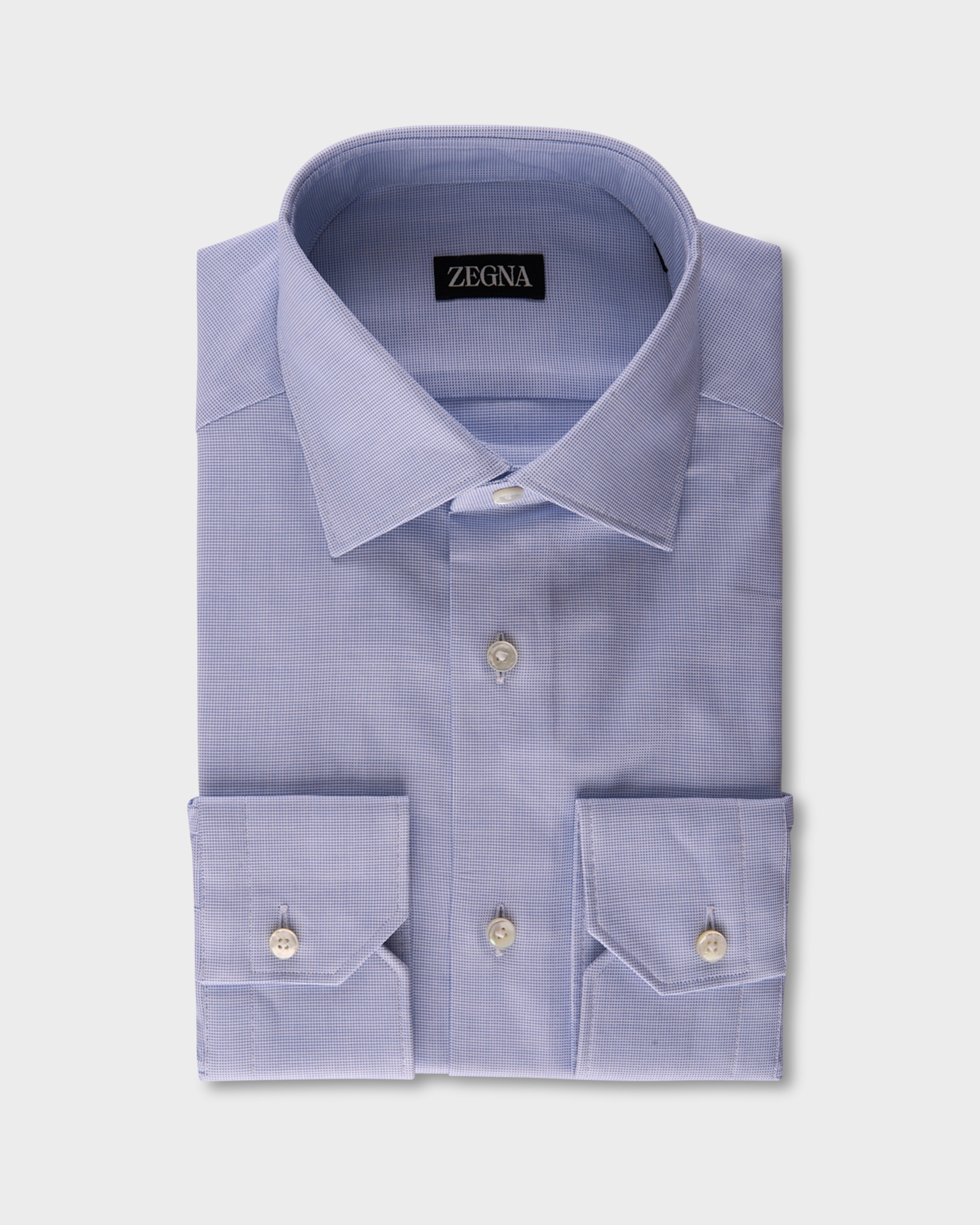 Blue And White Microtexture Cotton Shirt