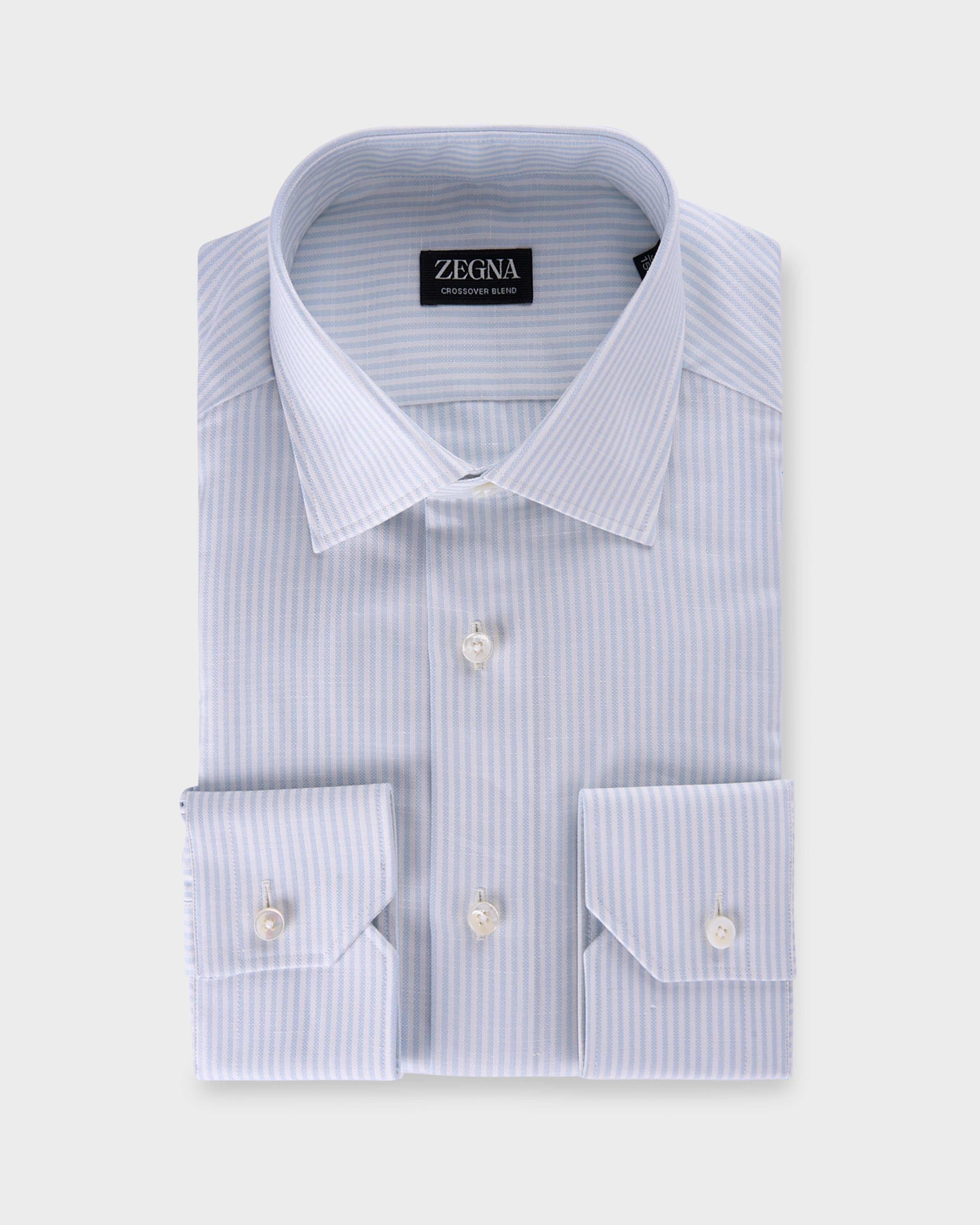 Light Blue And Off White Pinstripe Crossover Blend Shirt
