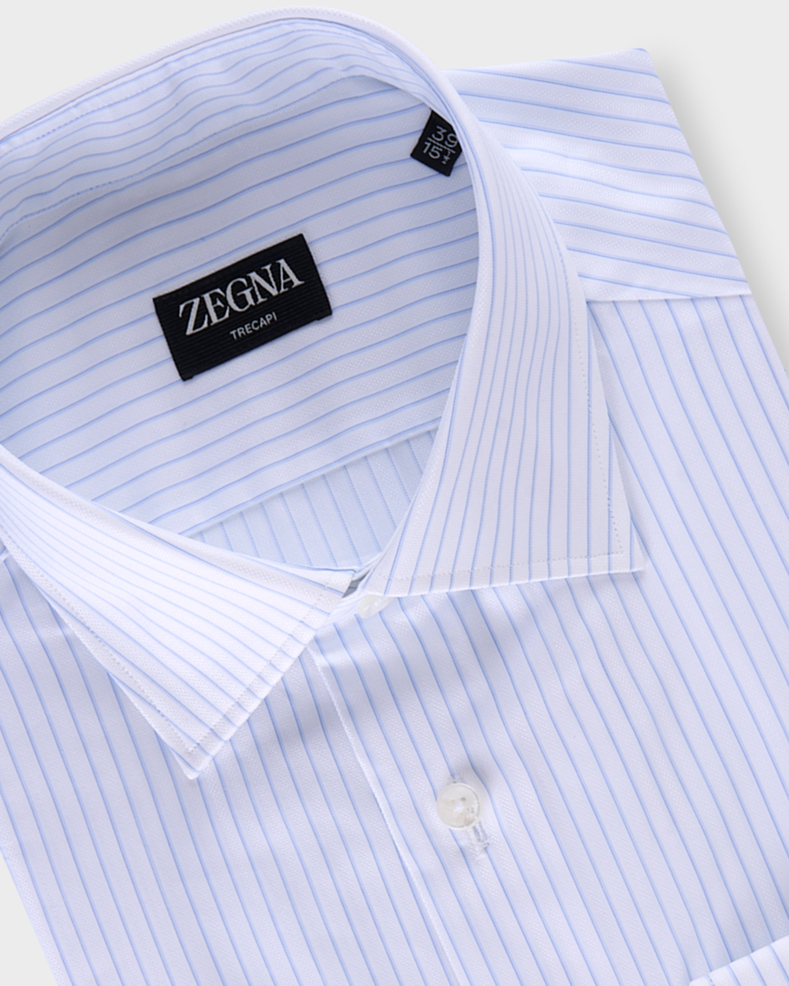 White With Blue Pinstripe Trecapi Cotton Shirt
