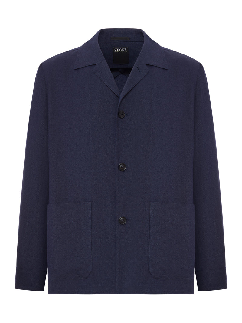 Zegna Men Wool And Linen Mix Jacket With Patched Pockets