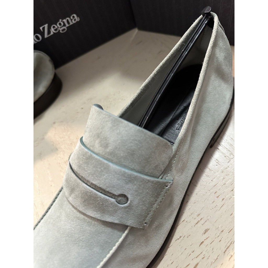 New $990 Ermenegildo Zegna Suede Reverse Construction Loafers LT Green 12 US