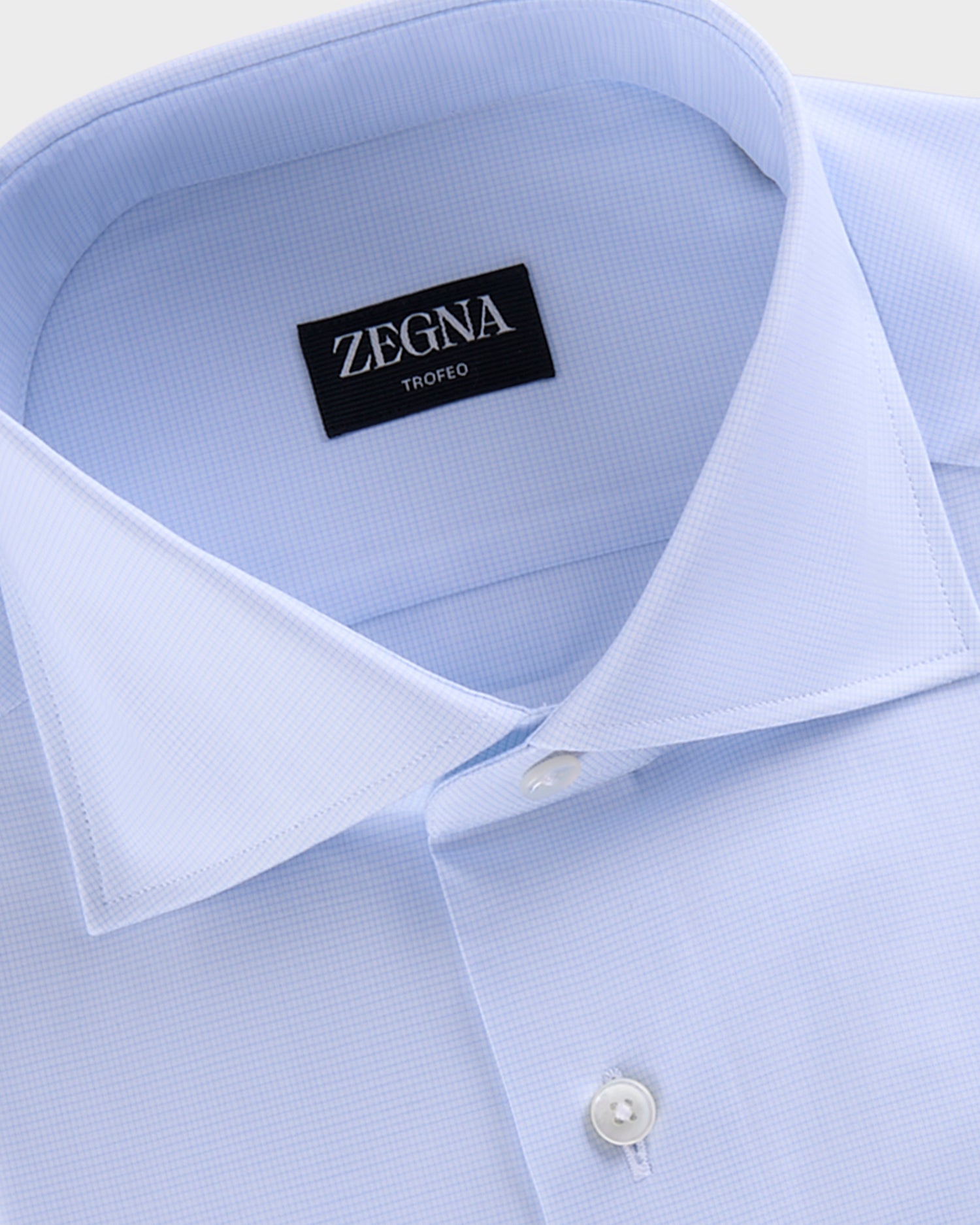 Light Blue And White Microcheck Check Trofeo Cotton Shirt