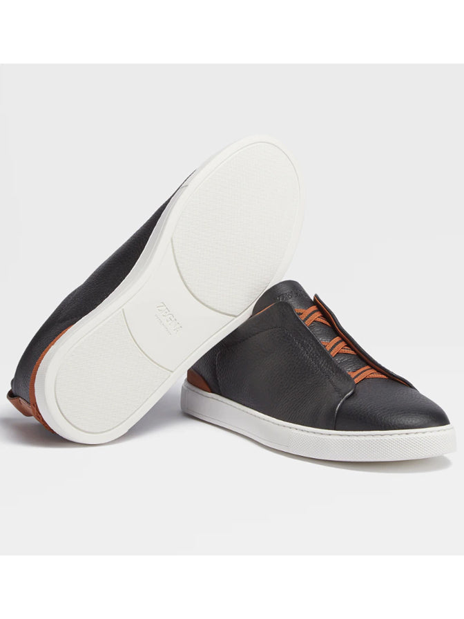 Triple Stitch Sneakers | Black Deerskin