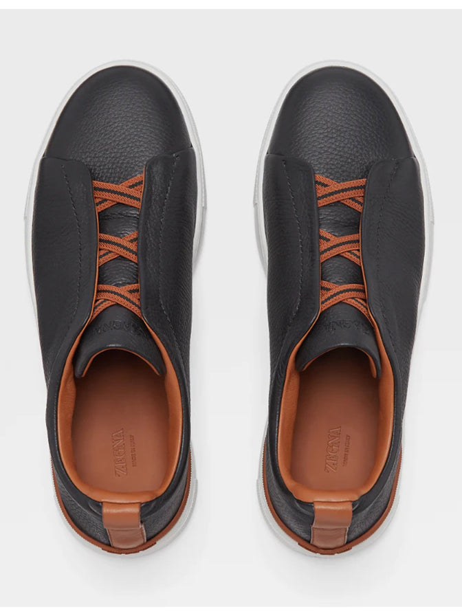 Triple Stitch Sneakers | Black Deerskin
