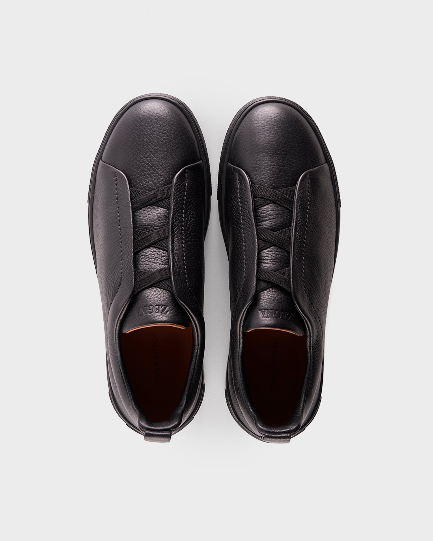 Black Deerskin Triple Stitch Sneakers