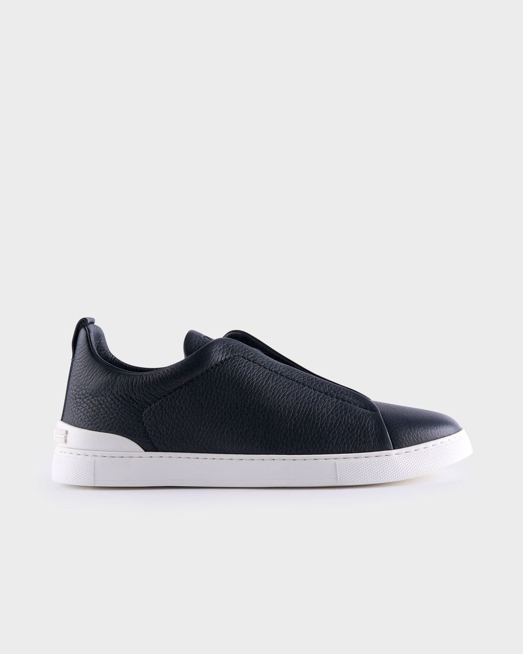 Navy Blue Deerskin Triple Stitch Sneakers