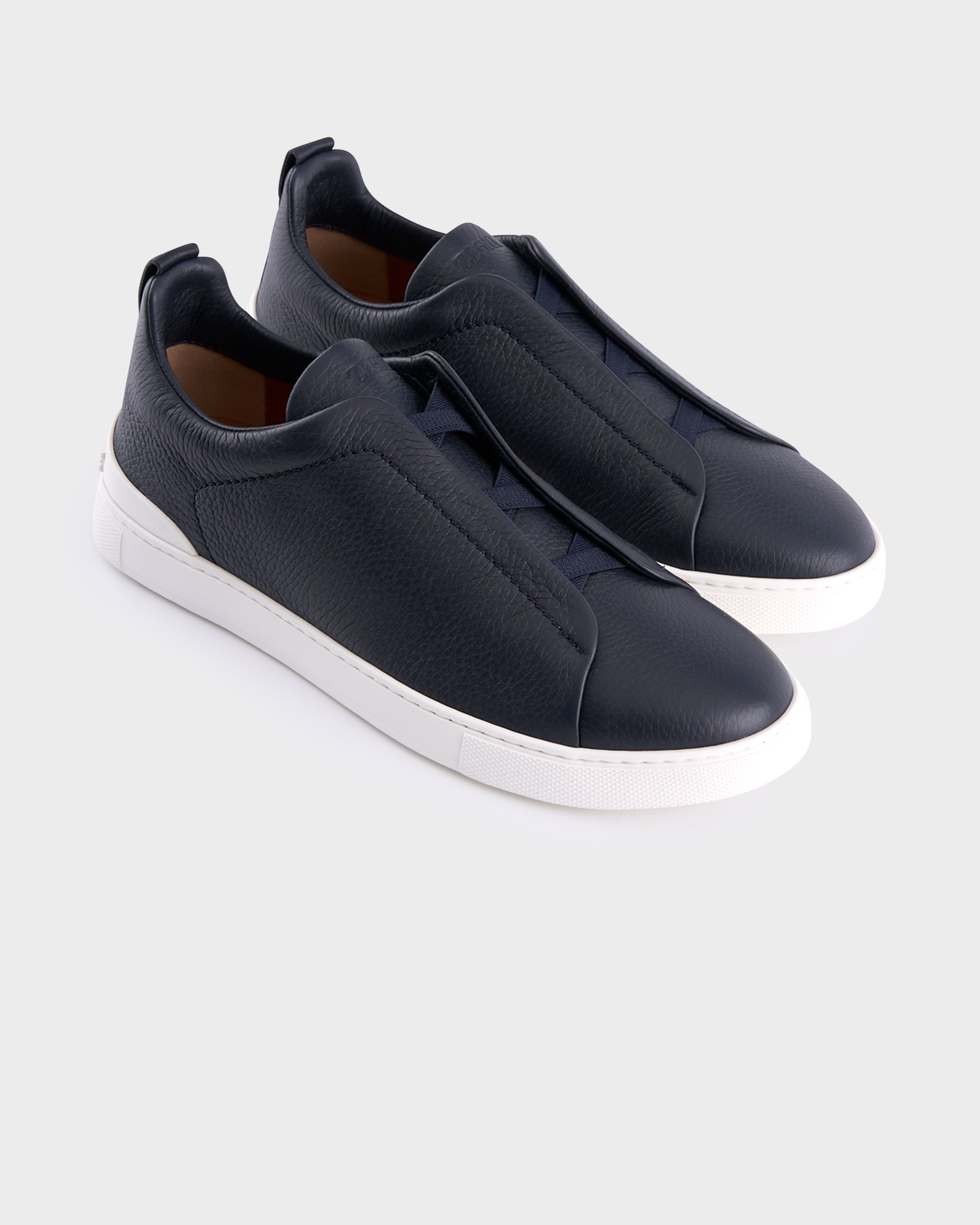 Navy Blue Deerskin Triple Stitch Sneakers