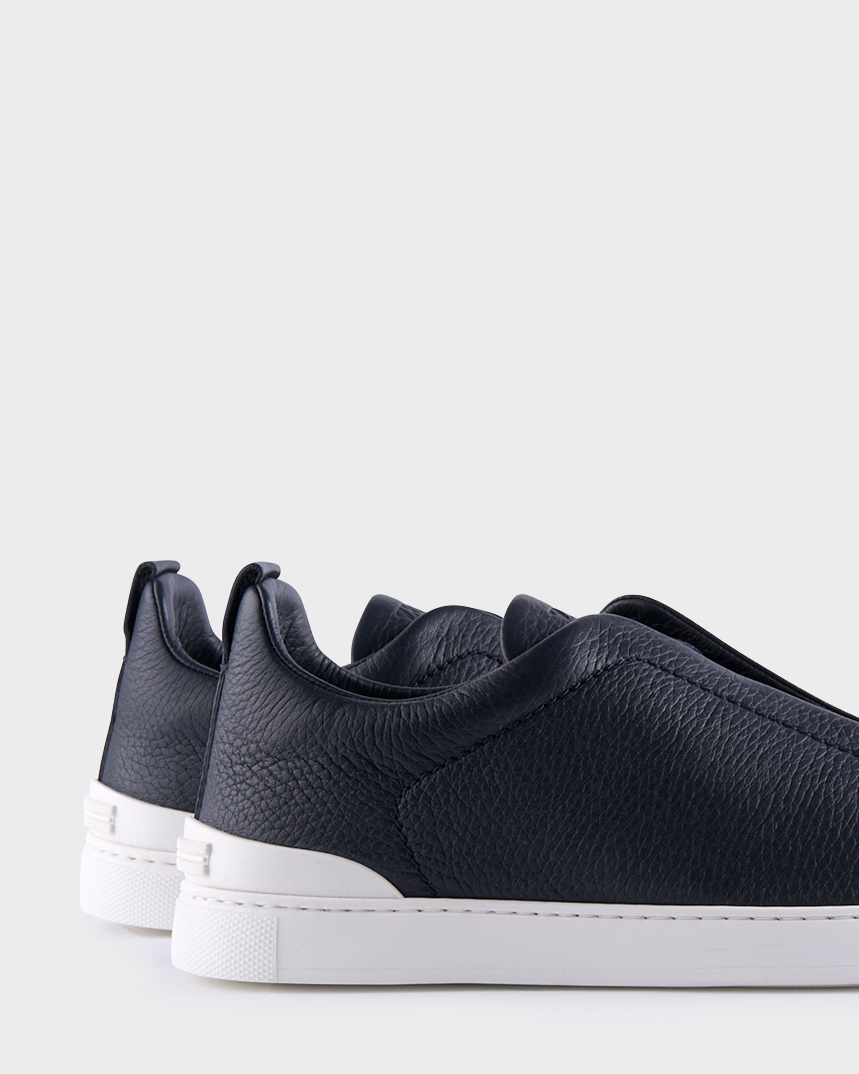 Navy Blue Deerskin Triple Stitch Sneakers