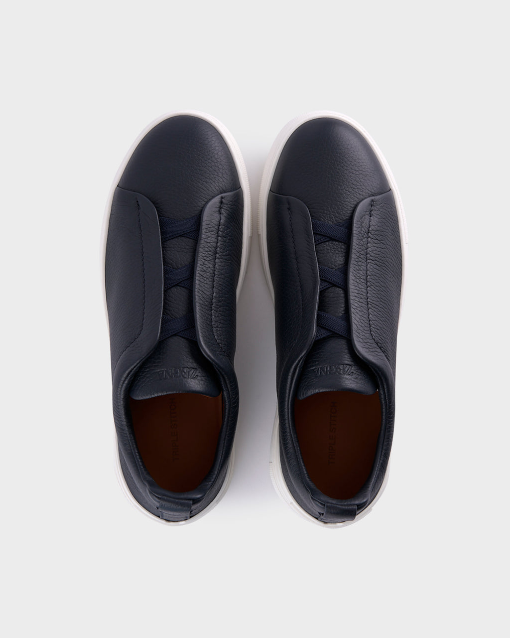 Navy Blue Deerskin Triple Stitch Sneakers