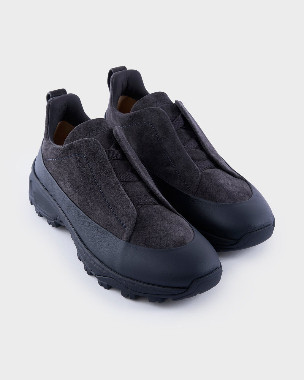 Navy Suede and Leather Triple Stitch Monte Sneakers