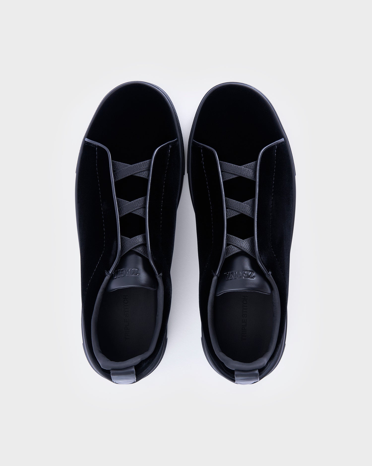 Black Velvet Triple Stitch Sneakers