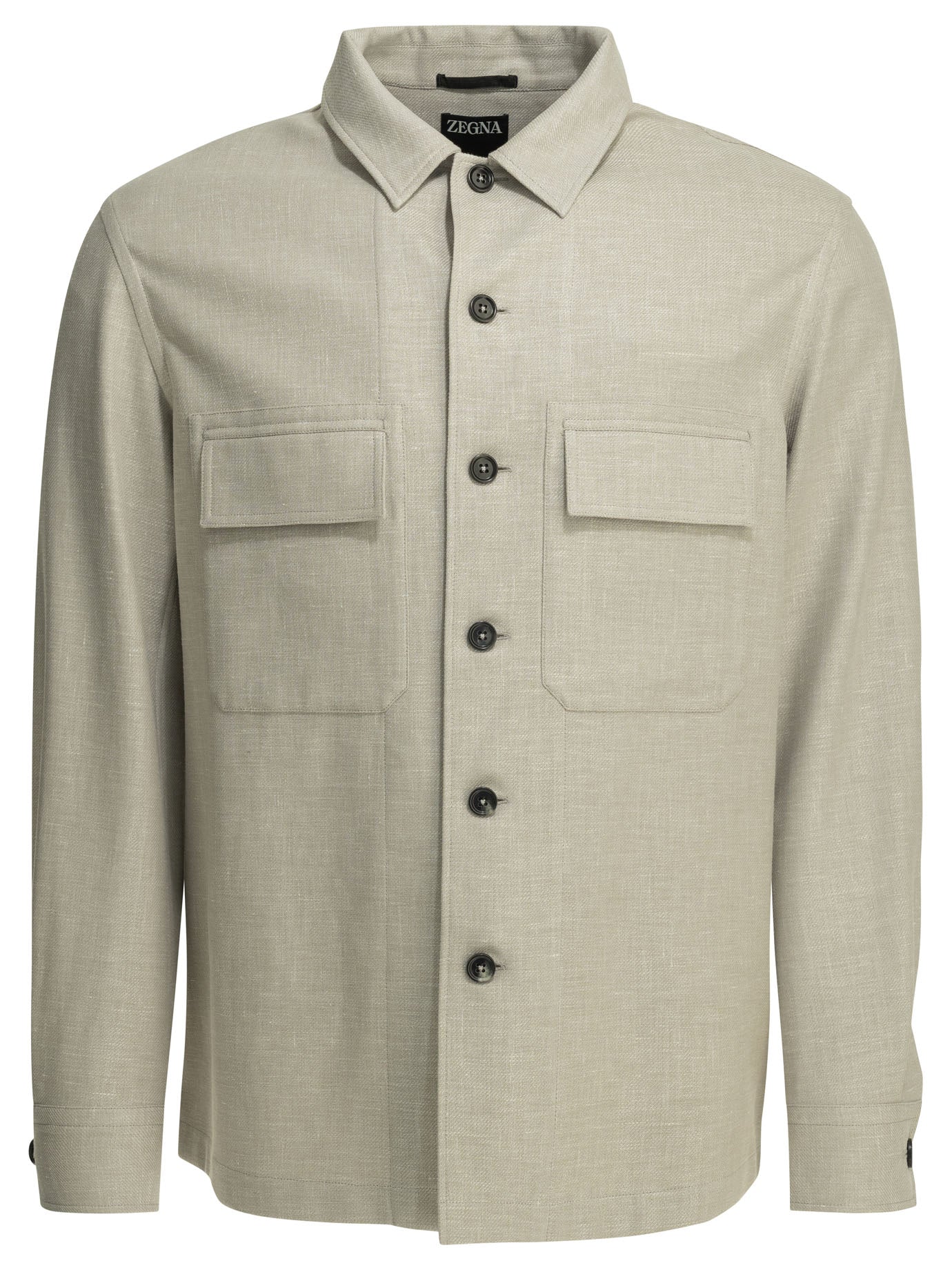 Zegna Linen Wool Blend Overshirt Jacket Beige