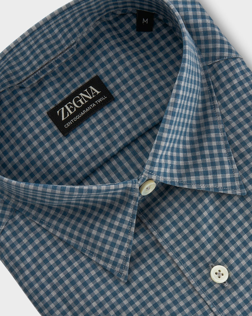 Teal Blue Gingham Centoquaranta Twill Cotton Shirt