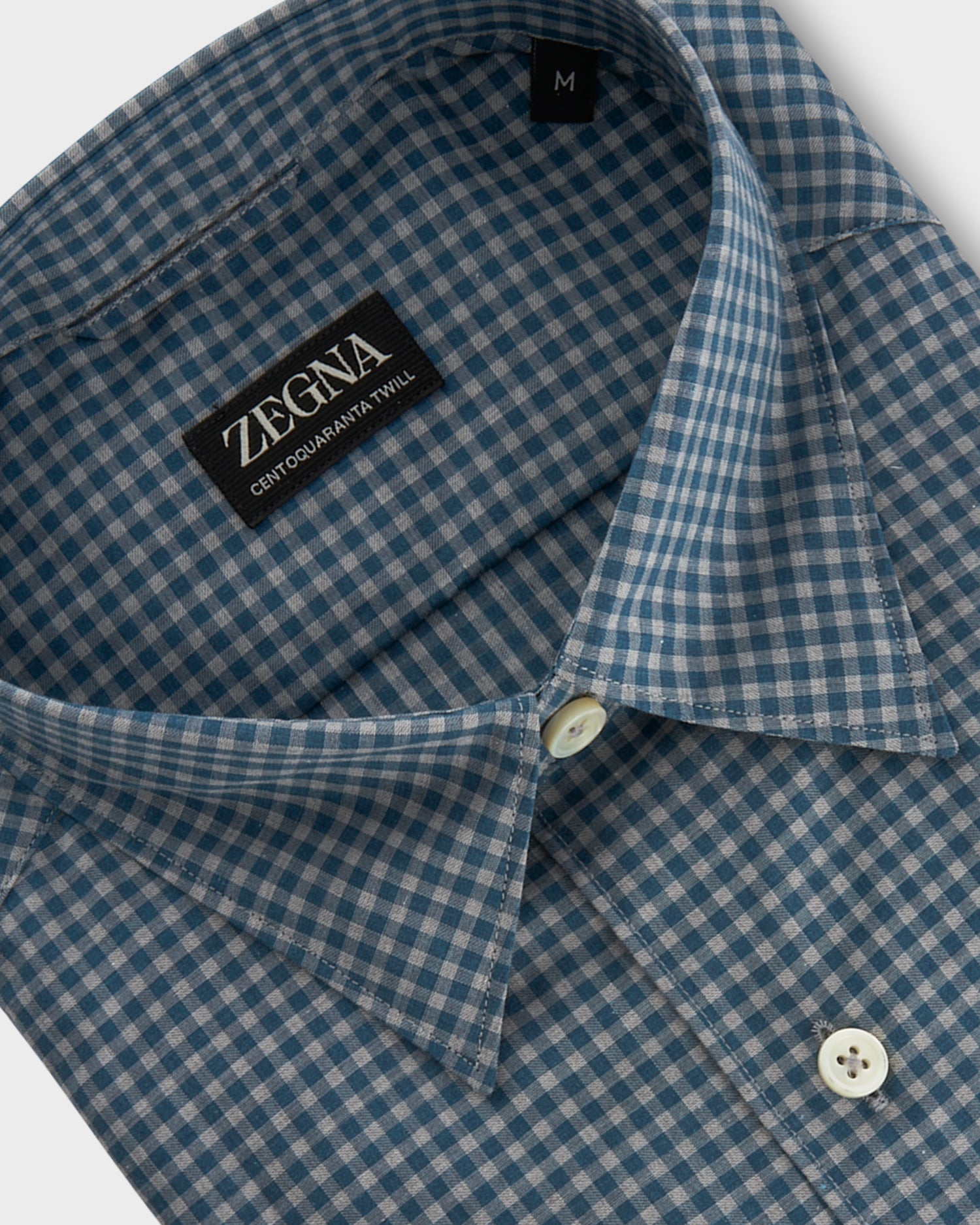 Teal Blue Gingham Centoquaranta Twill Cotton Shirt
