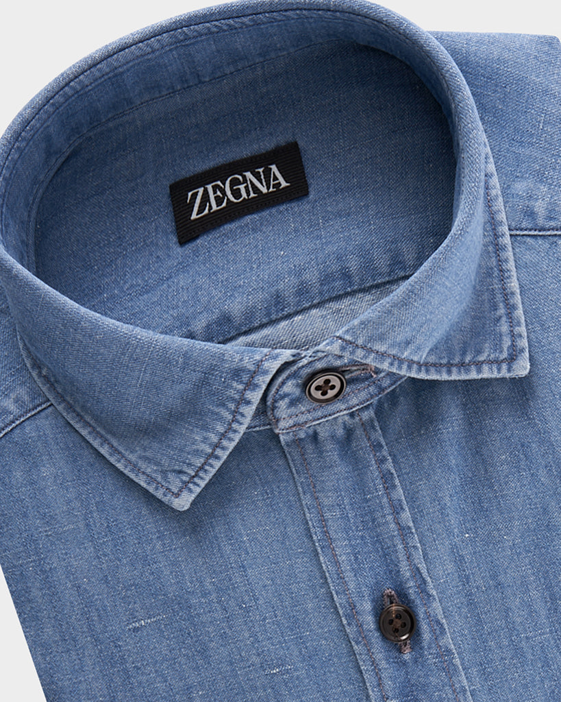 Blue Cotton Linen Denim Shirt