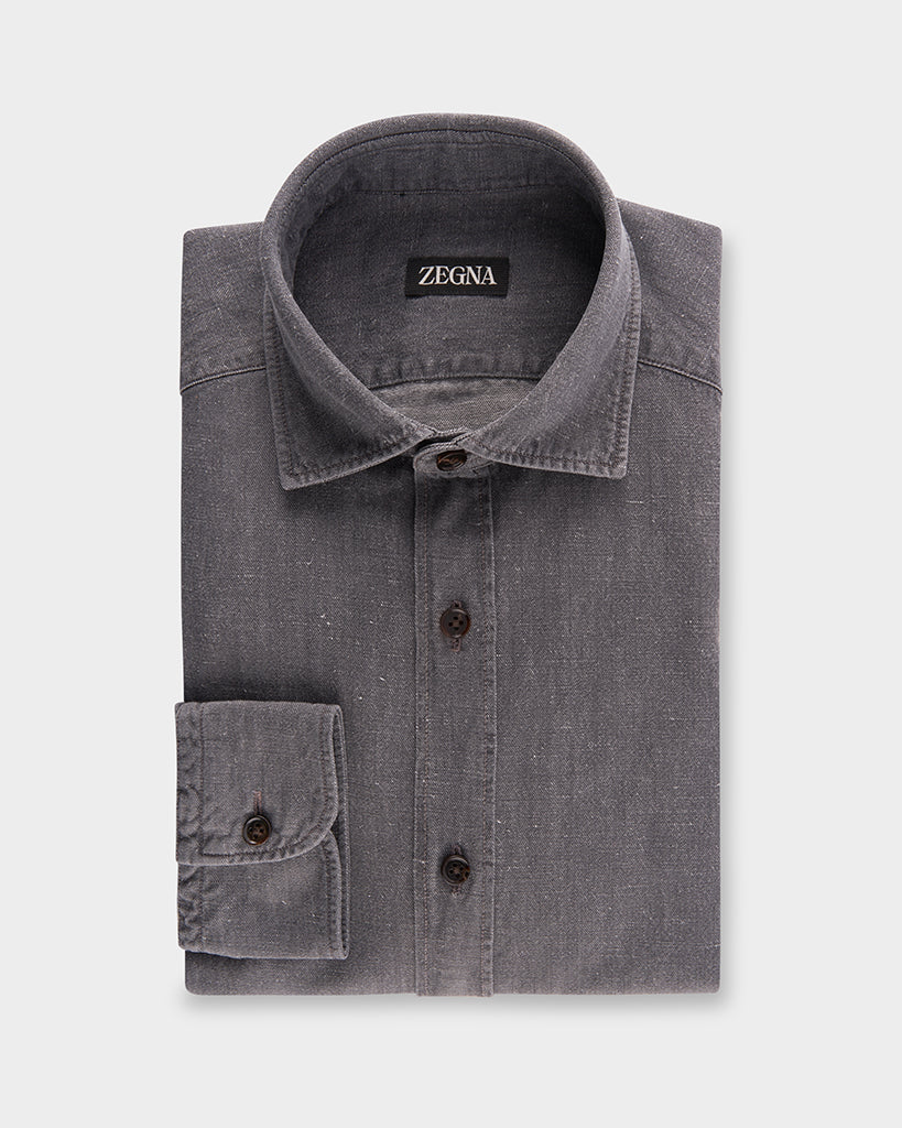 Grey Cotton Linen Denim Shirt