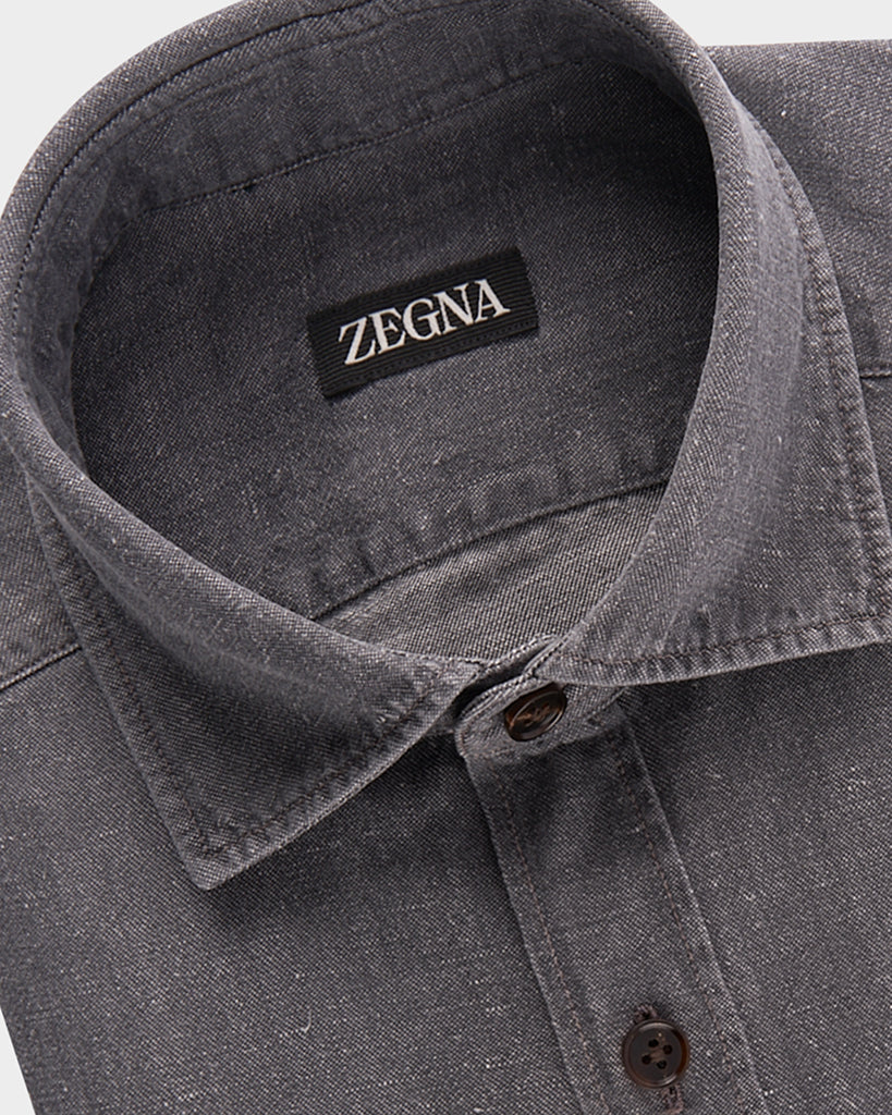 Grey Cotton Linen Denim Shirt