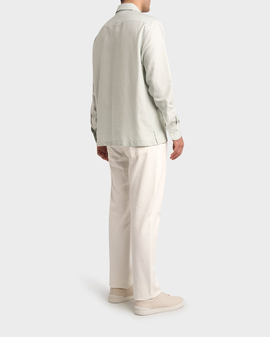 Seafoam Green Cotton Linen Silk Long Sleeve Shirt
