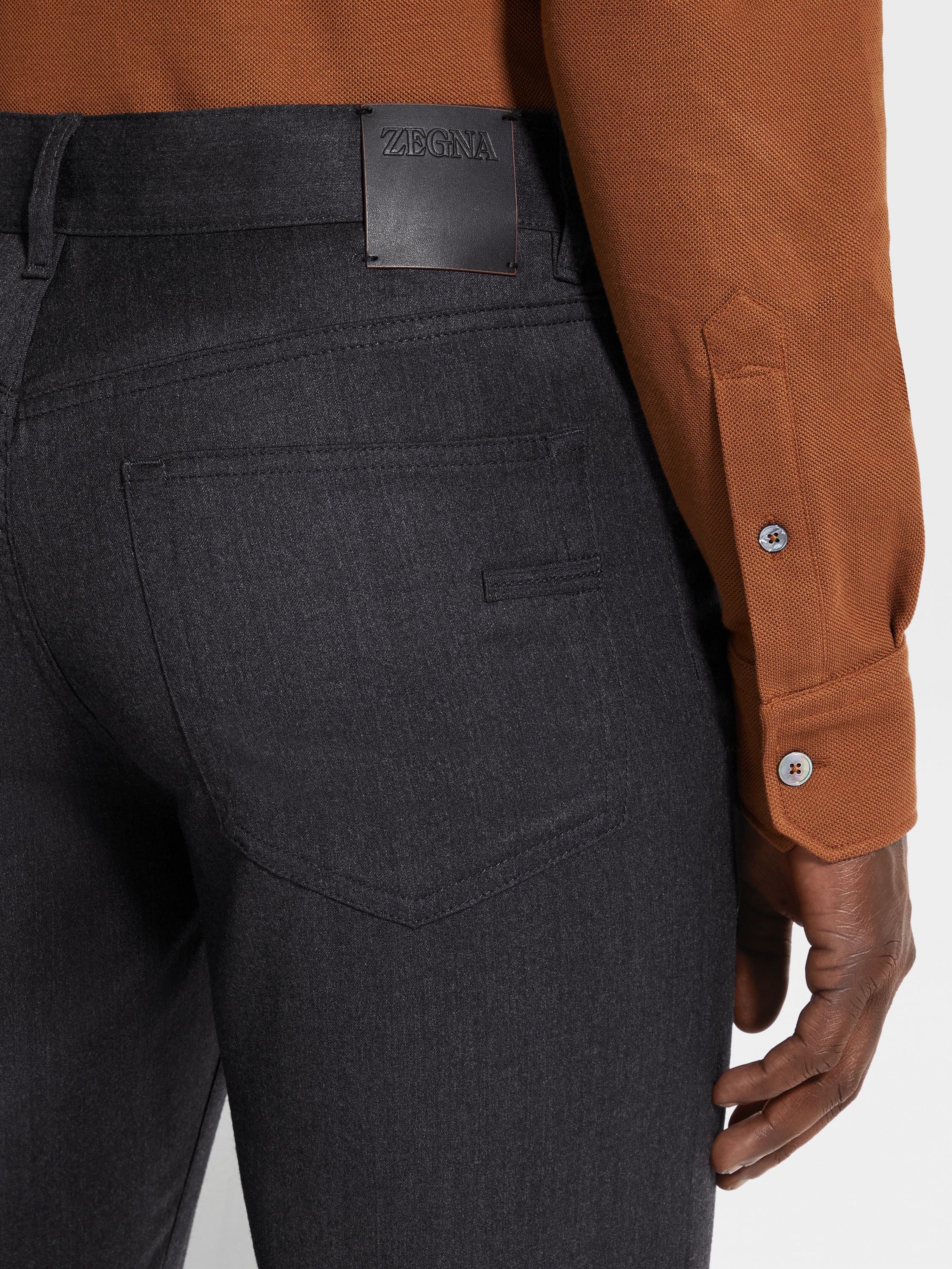 Dark Grey Stone-washed Wool Roccia Pants