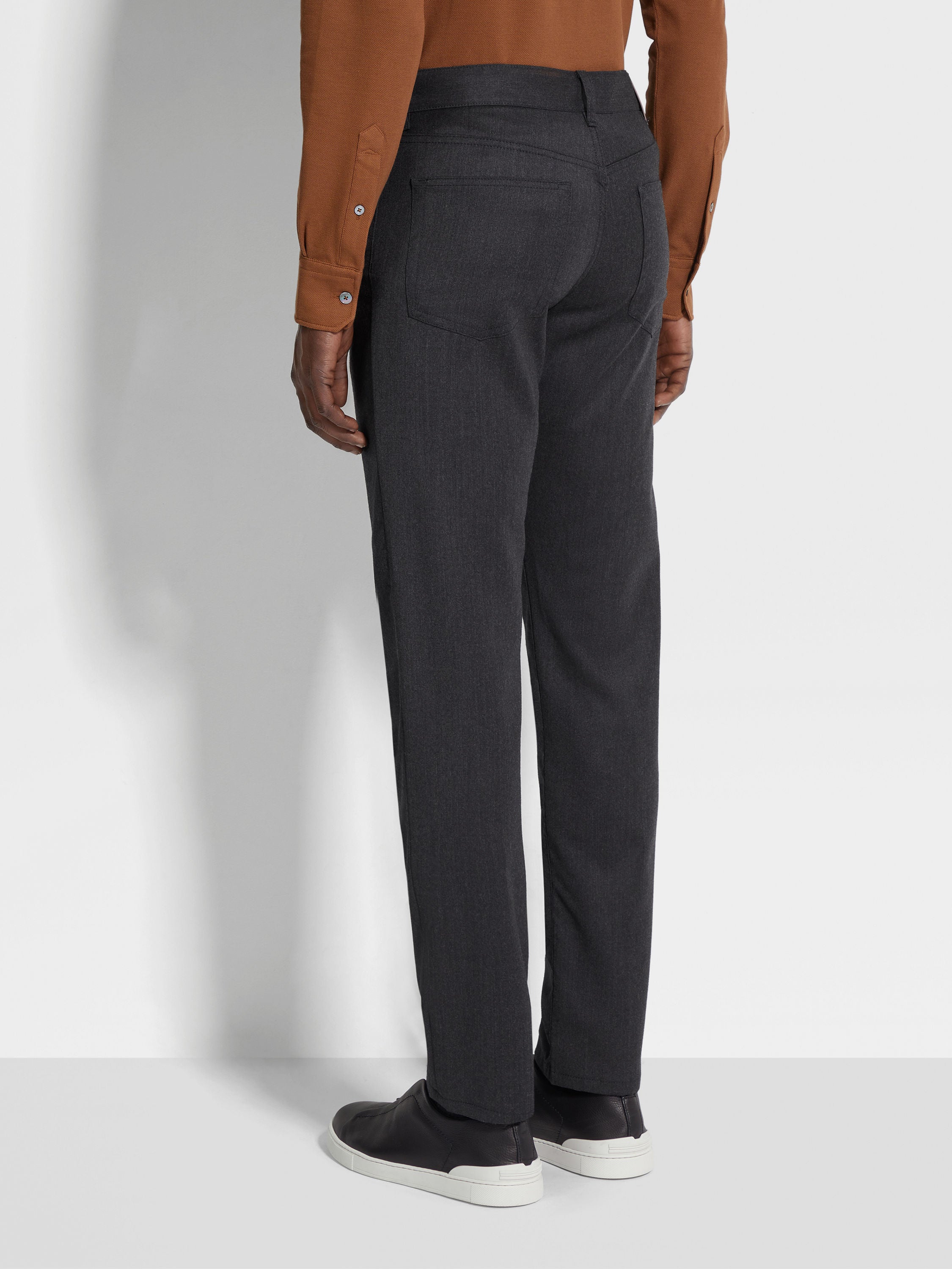 Dark Grey Stone-washed Wool Roccia Pants