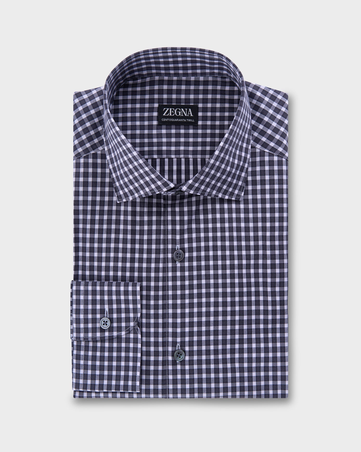 Charcoal and White Check Centoquaranta Cotton Twill Shirt