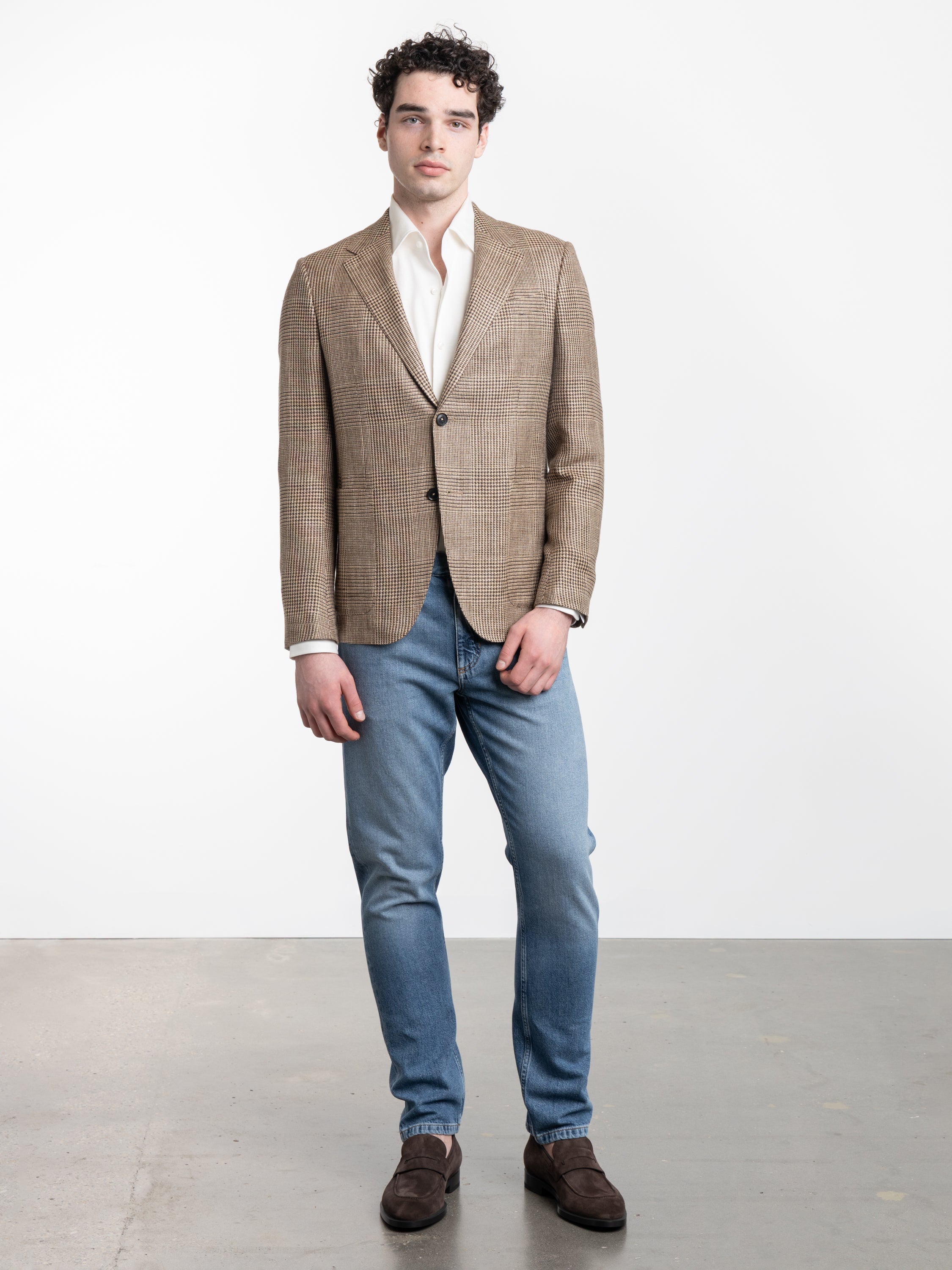 Beige and Dark Brown Silk Linen and Wool Jacket