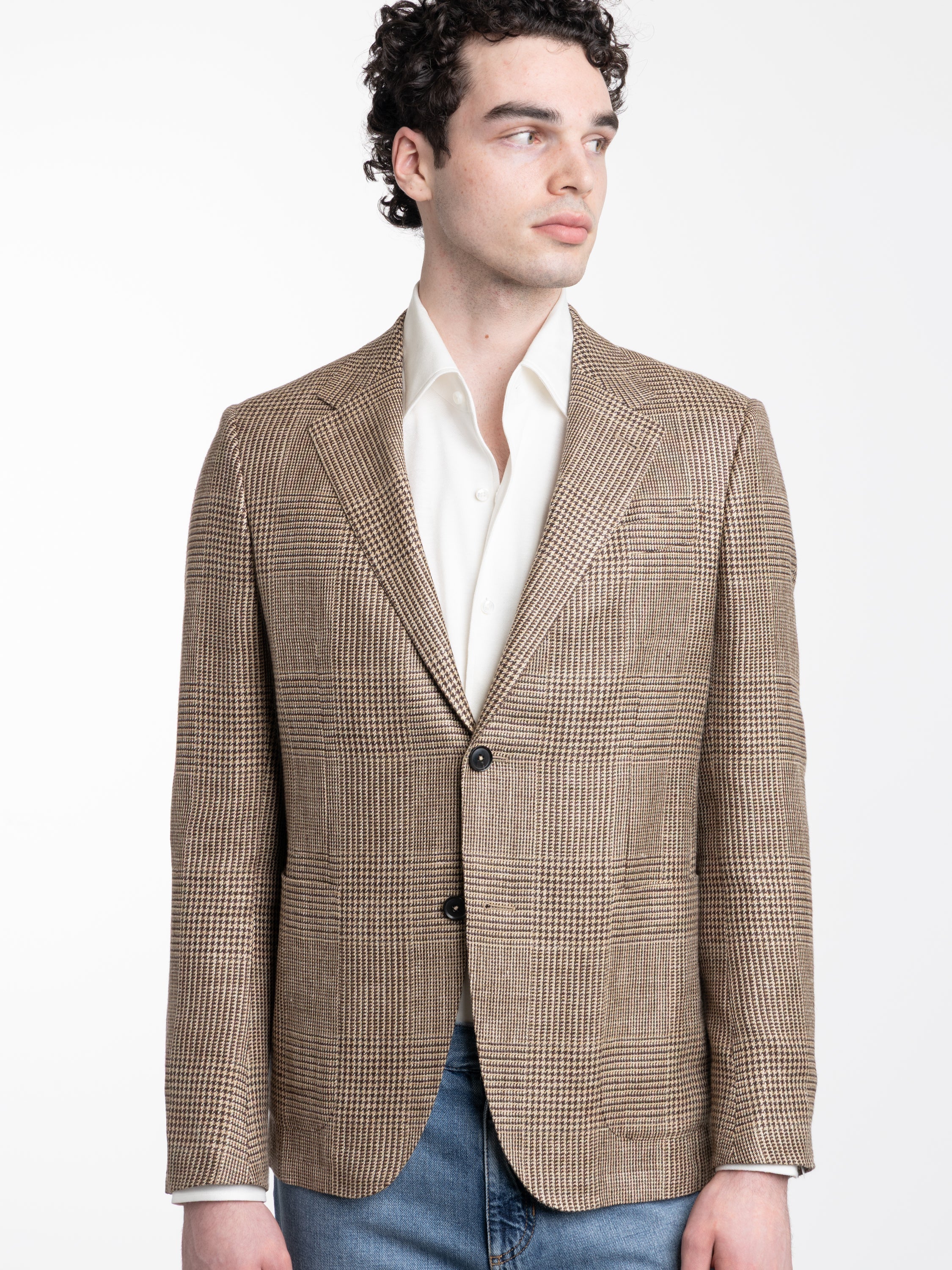 Beige and Dark Brown Silk Linen and Wool Jacket