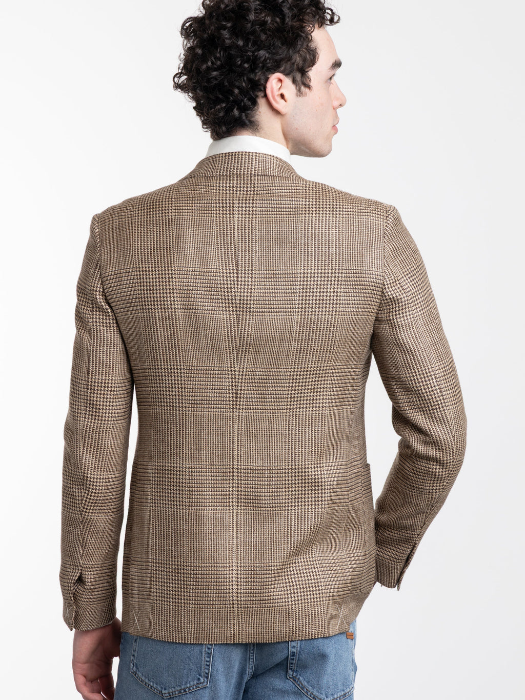 Beige and Dark Brown Silk Linen and Wool Jacket