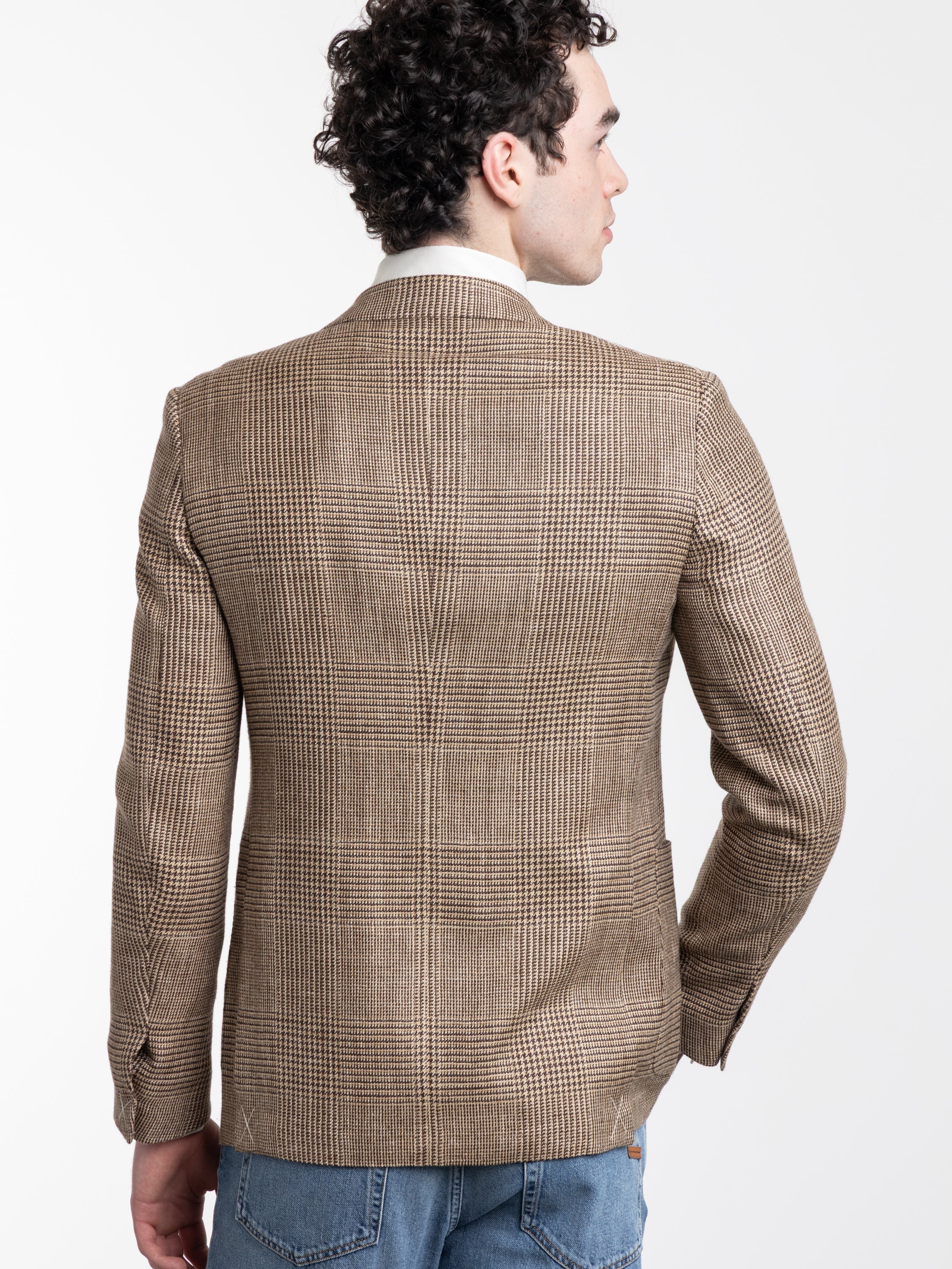 Beige and Dark Brown Silk Linen and Wool Jacket