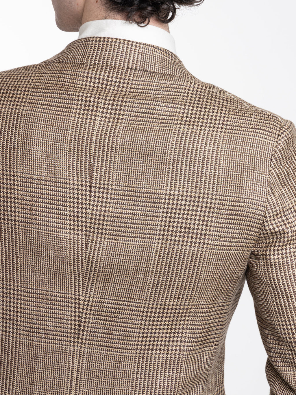 Beige and Dark Brown Silk Linen and Wool Jacket