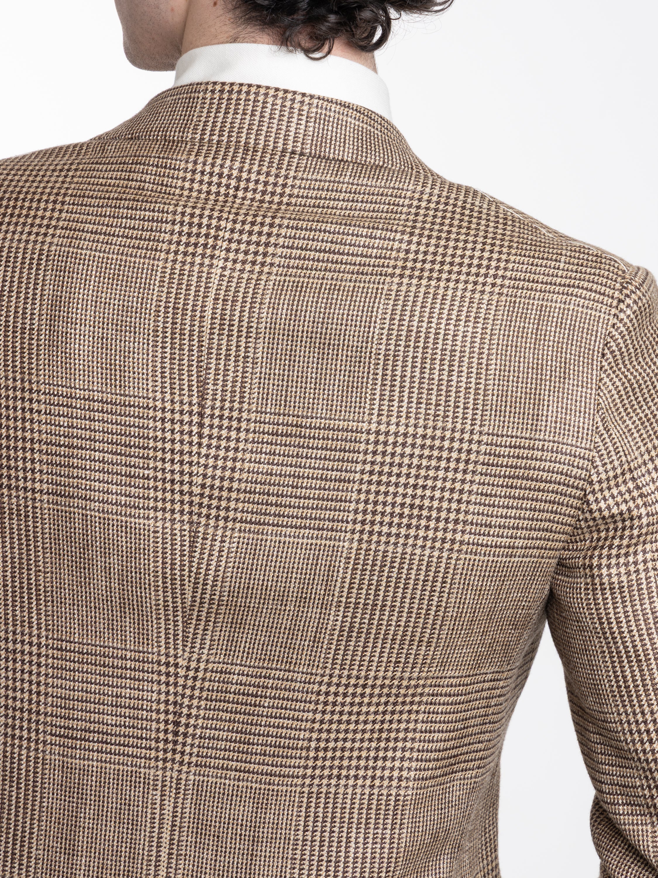 Beige and Dark Brown Silk Linen and Wool Jacket