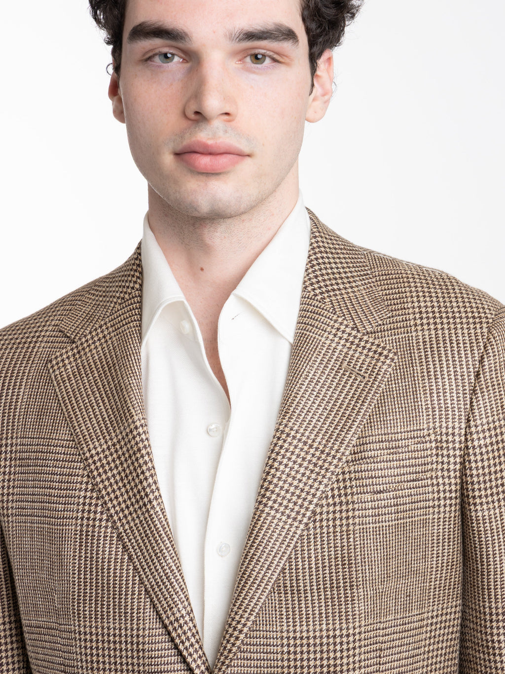Beige and Dark Brown Silk Linen and Wool Jacket