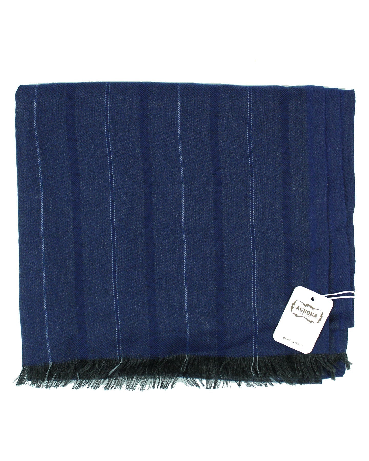 Agnona Scarf Dark Blue Stripe - Wool Cashmere Shawl SALE