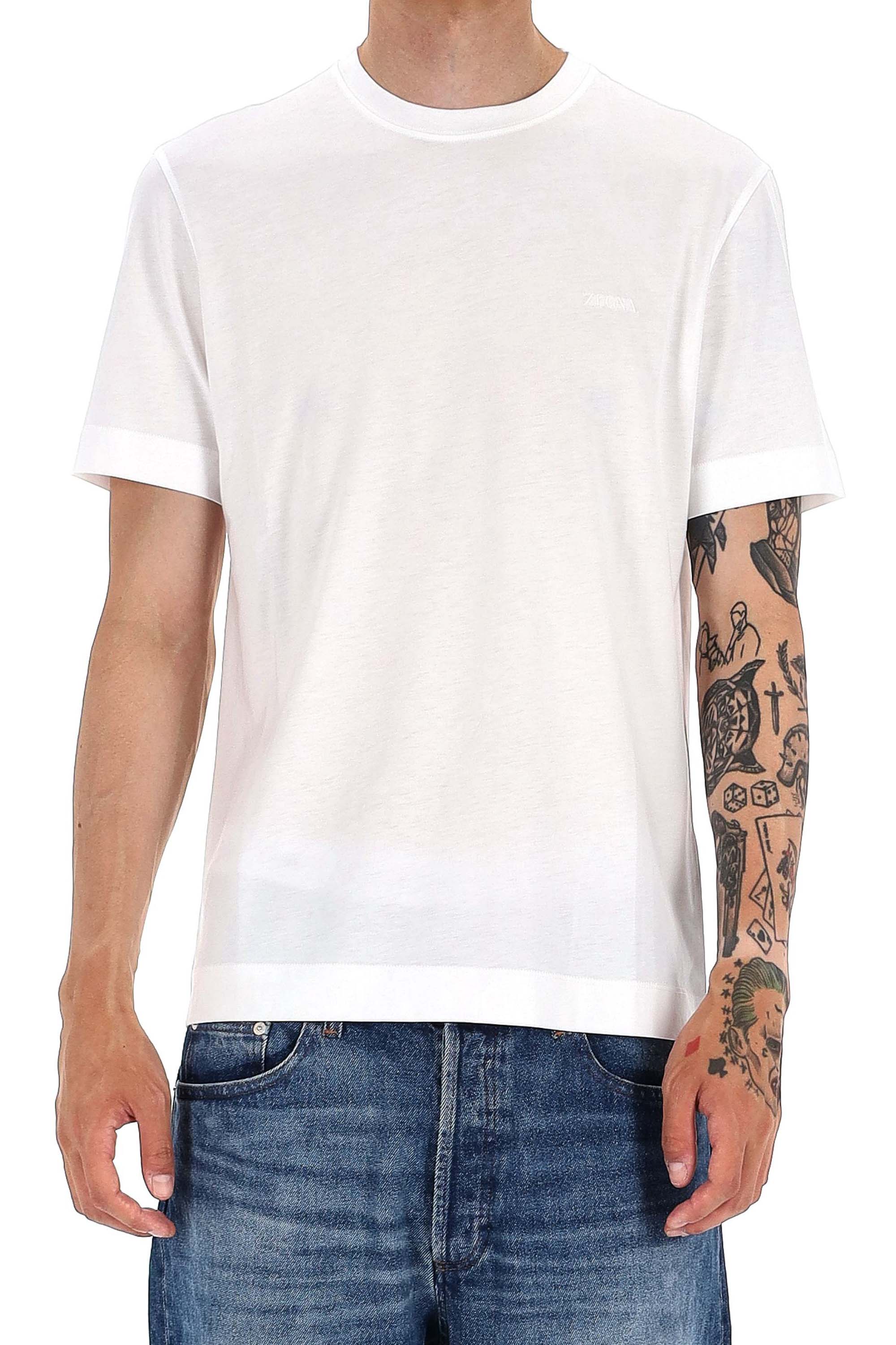 Premium White Cotton Jersey T-Shirt with Subtle Embroidery