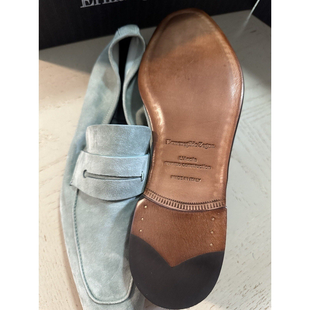 New $990 Ermenegildo Zegna Suede Reverse Construction Loafers LT Green 13 US
