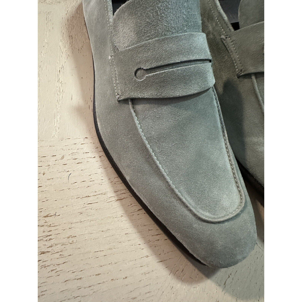 New $990 Ermenegildo Zegna Suede Reverse Construction Loafers LT Green 13 US
