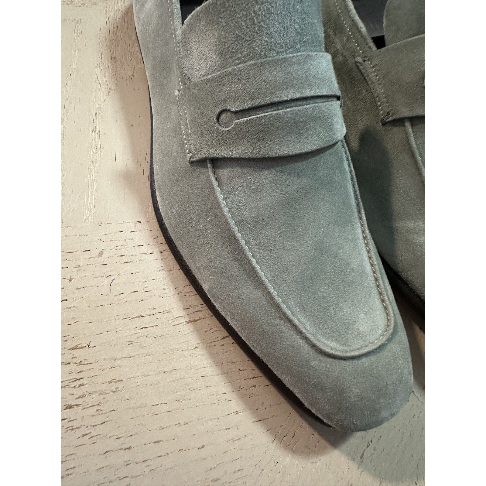 New $990 Ermenegildo Zegna Suede Reverse Construction Loafers LT Green 13 US