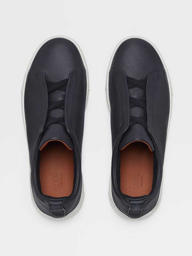Triple Stitch Sneakers | Navy Blue Deerskin
